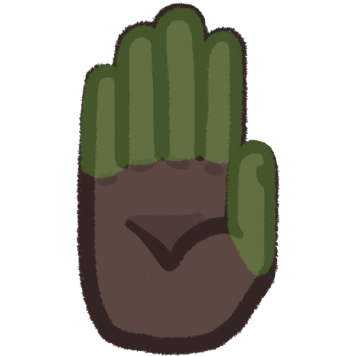 a dark-skinned hand, palm outward. the fingers and thumb are highlighted green